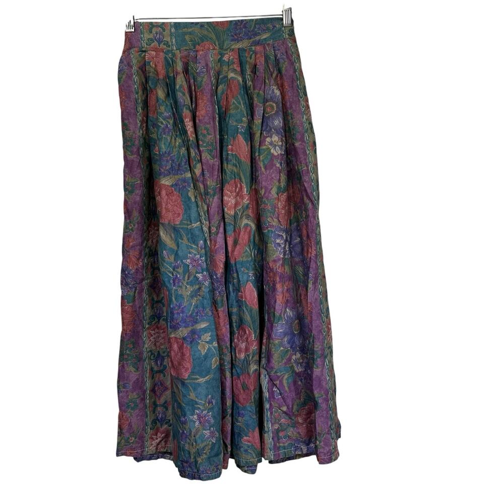 Sportalm Austria Kitzbühel Floral Pleated Maxi Skirt Size 40 Pockets Bow Tie